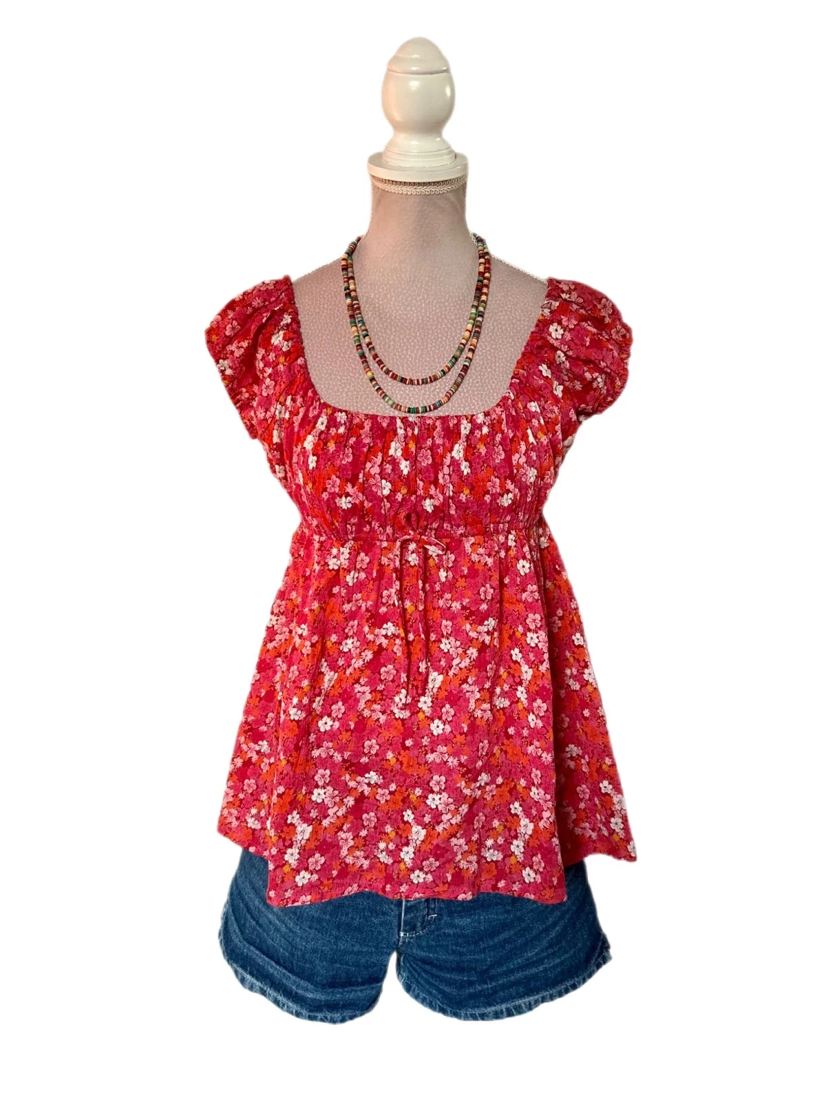 🧡🌺Blusa péplum florida 100% algodão made in India Cottagecore Romantic boho top S/36🌺🧡 – photo 2